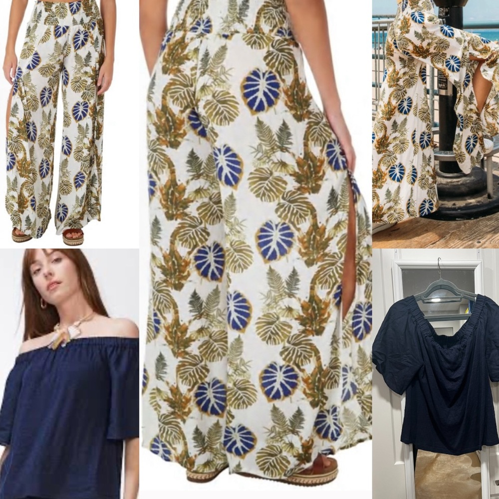 Vacay Ready Set of 2: Linen Top + Tropical Printed Pants
